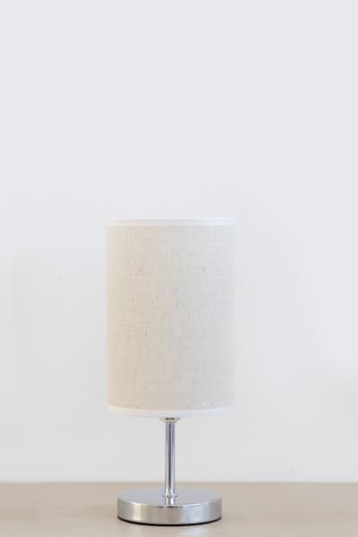 POLISHED CHROME & HESSIAN LAMP